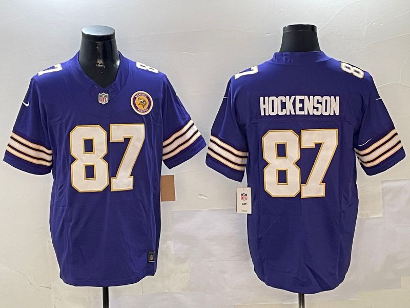 Men Minnesota Vikings 87 Hockenson Purple Throwback Three generation 2024 Nike Limited NFL Jersey style 2